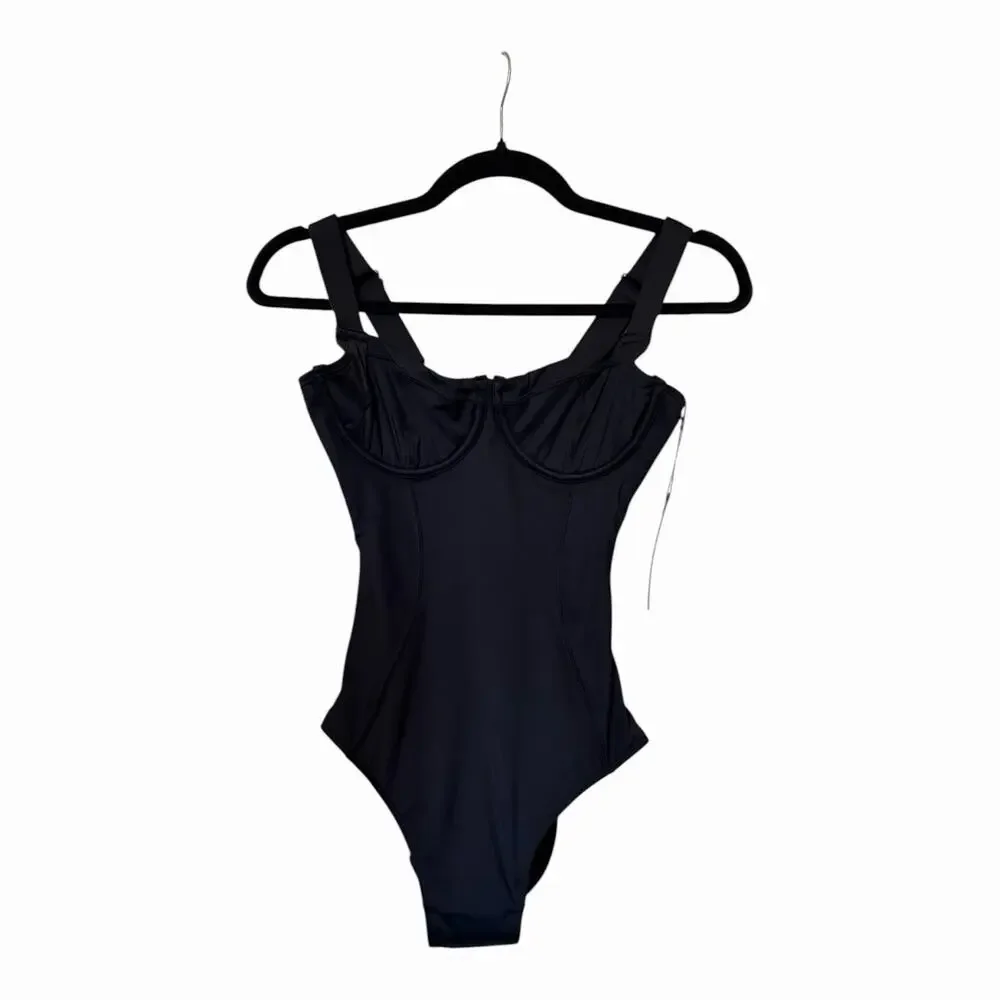 TA3 Lifty One Piece Swimsuit Black Corset Sculpting Lace Back Size Small NWT
